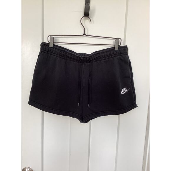 Nike Logo swoosh sweat shorts women's size large cotton blend drawstring black - Picture 1 of 9